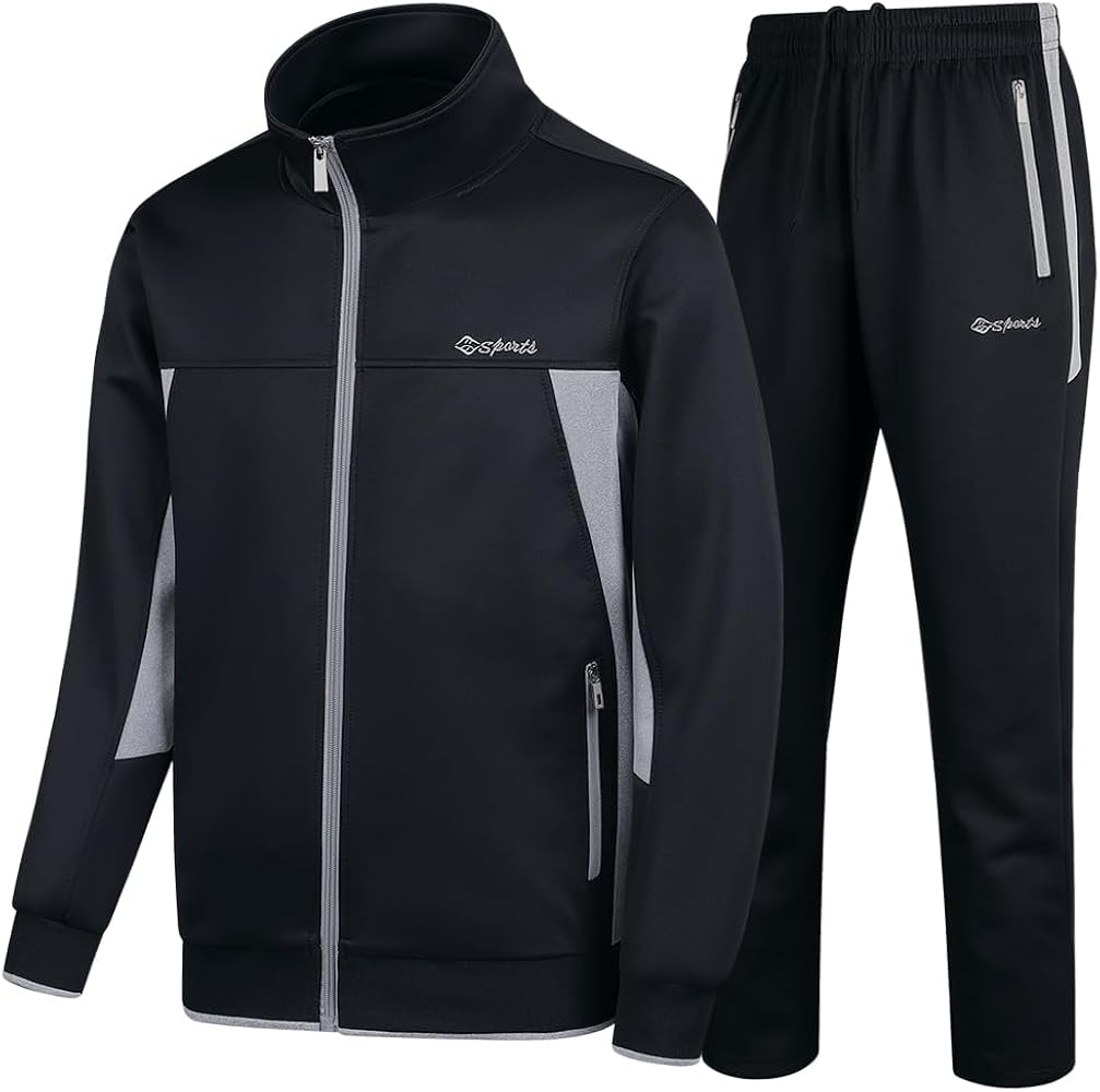 Men's Casual Tracksuit Long Sleeve Sweatsuit Athletic Set Full Zip Running Jogging Sports Jacket and Pants