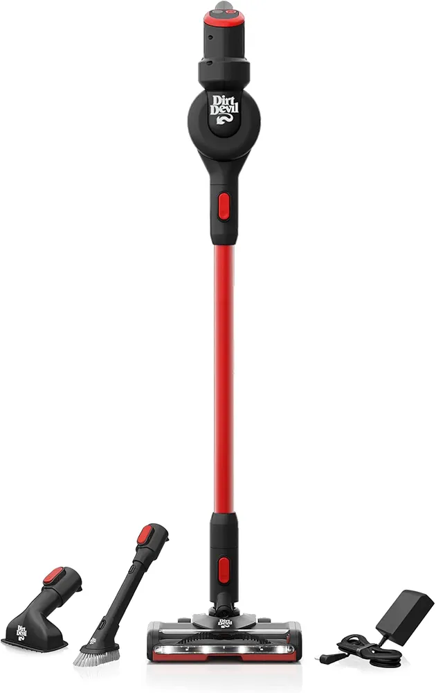 Dirt Devil Self-Standing Cordless Stick Vacuum Cleaner with Included Tools, for Carpet and Hard Floors Lightweight Design, Powerful Suction, LED Headlights, BD57000V, Black