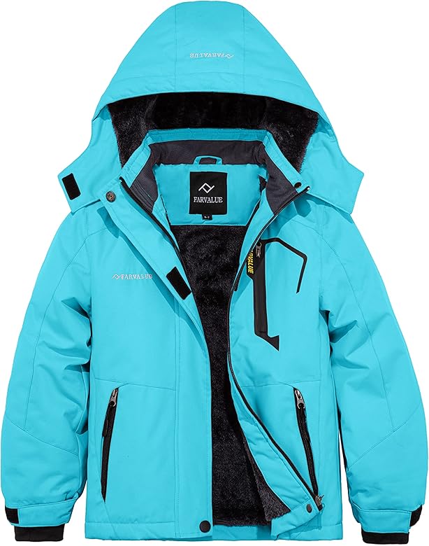 FARVALUE Girls Waterproof Skiing Jacket Windproof Winter Coat Warm Snow Coat with Removable Hood