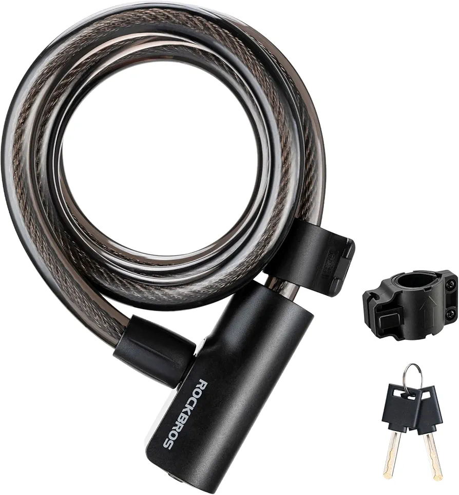 ROCKRBOS Bike Cable Lock with Keys, 2 Keys & 1 Mount Bracket, ABS Lock Shell, Cable Lock for Bike/Gate/Scooter