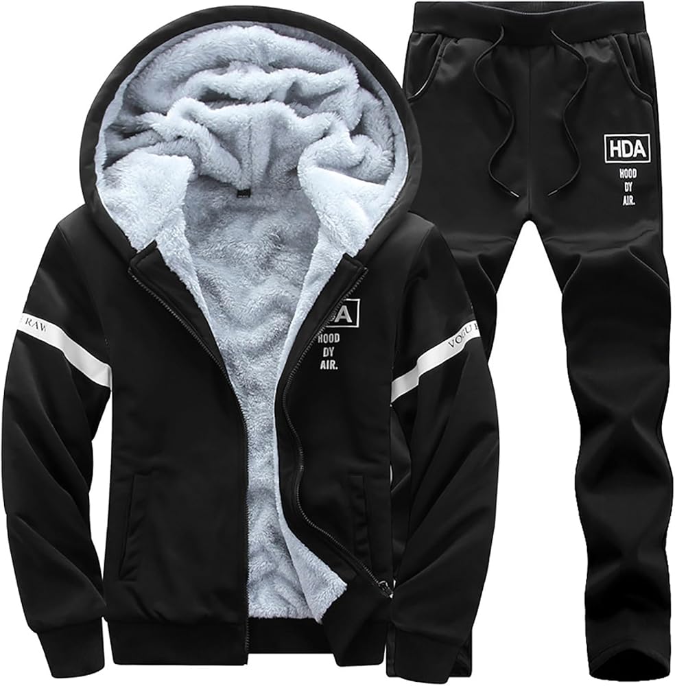 Men's Tracksuits 2 Piece Fleece Lined Tracksuit Set Outfits Jogging Sweatsuit Outdoor Athletic Hoodies Sweatpant Sets