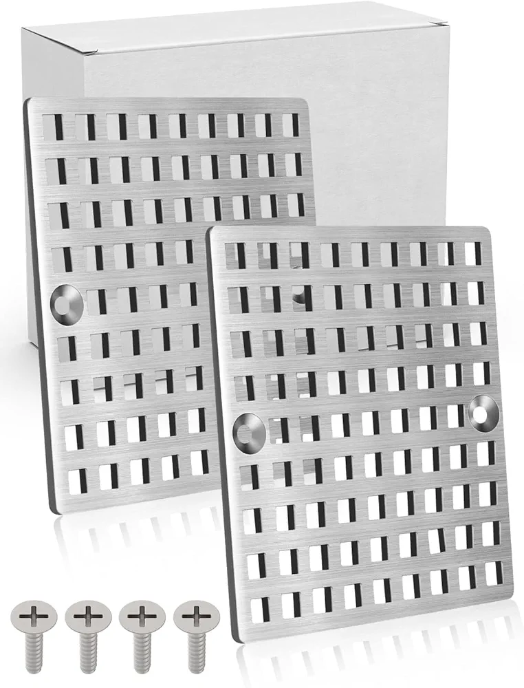 2 pcs 4" Brushed Nickel Shower Drain Cover,Square Shower Drain Cover,4 inch Shower Drain Cover,for Long-Lasting Use in Bathroom, Kitchen, and More