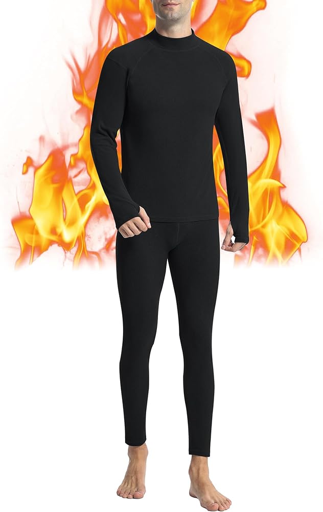 Runhit Mens Thermal Underwear Set：Fleece Lined Long Johns for Men Thermal Shirts and Pants Base Layer Cold Weather Thermals