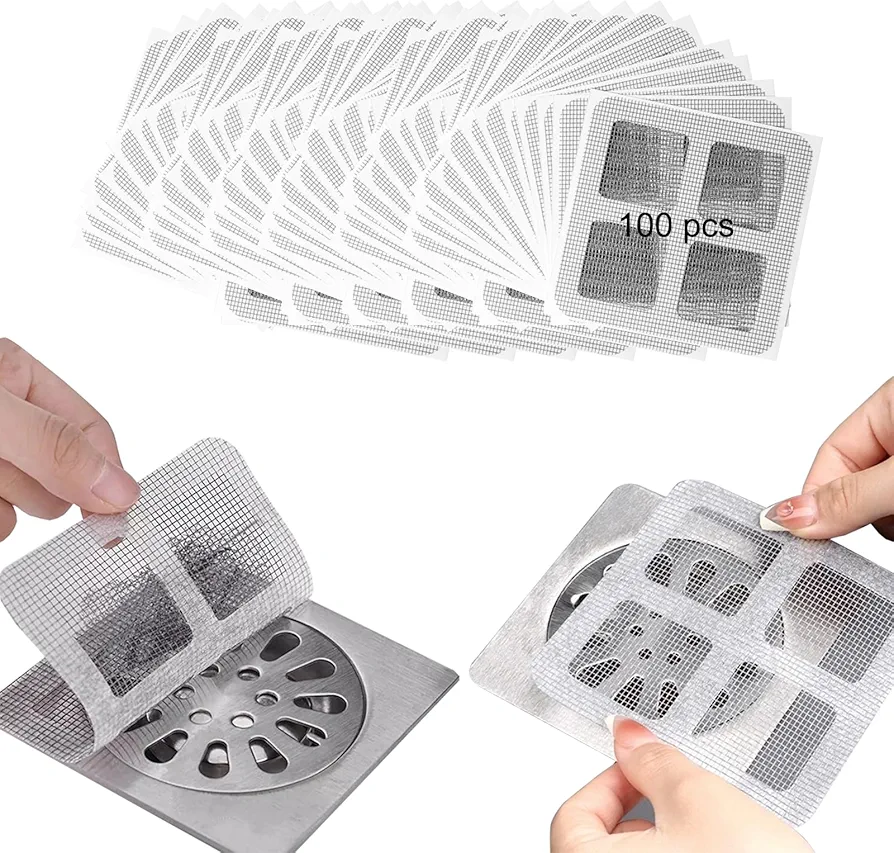 Disposable Hair Drain Stickers,100 PCS Floor Drain Sticker, Disposable Shower Drain Cover Hair Catcher Shower Drain Mesh Stickers, Sewer Filter Screen, Bathroom, Laundry, Bathtub, Kitchen, Sink