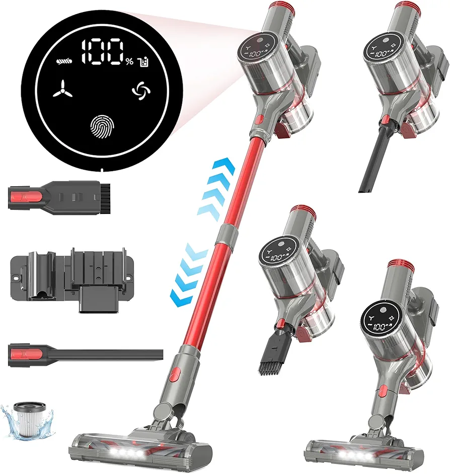 Cordless Vacuum Cleaners for Home,500W/40Kpa Powerful Suction Stick Vacuum Cordless Rechargeable LED Display 40min Runtime 6-in-1 Upright Vacuum Cleaner Hardwood Floor Pet Hair Carpet Tile