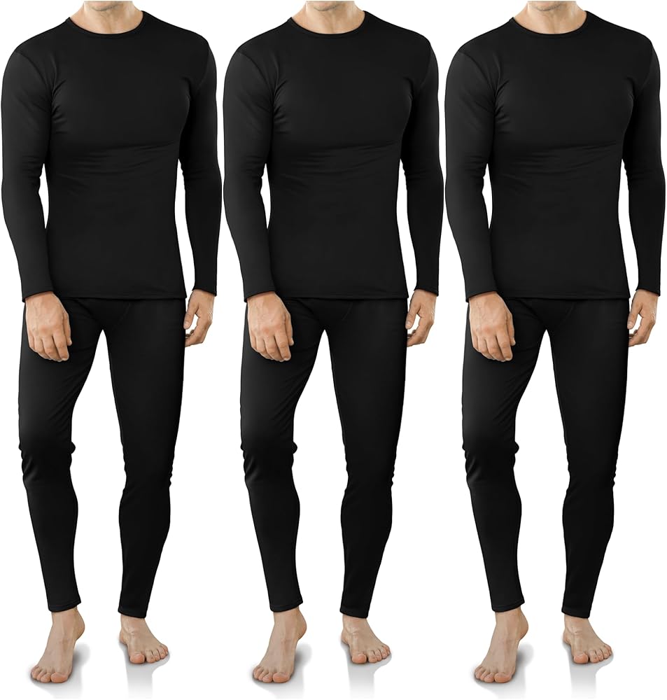 VZV 3 Sets Thermal Underwear for Men Fleece Lined Long Johns Mens Thermals Top And Bottom Set Base Layer Men for Cold Weather