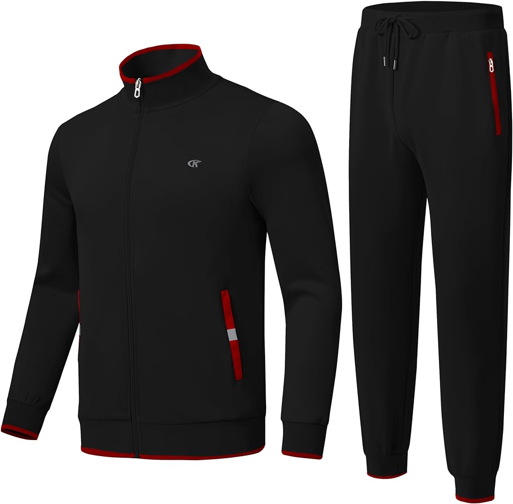 YuKaiChen Men's Running Tracksuits Long Sleeve 2 Piece Set Sweatsuits with Zip Pockets