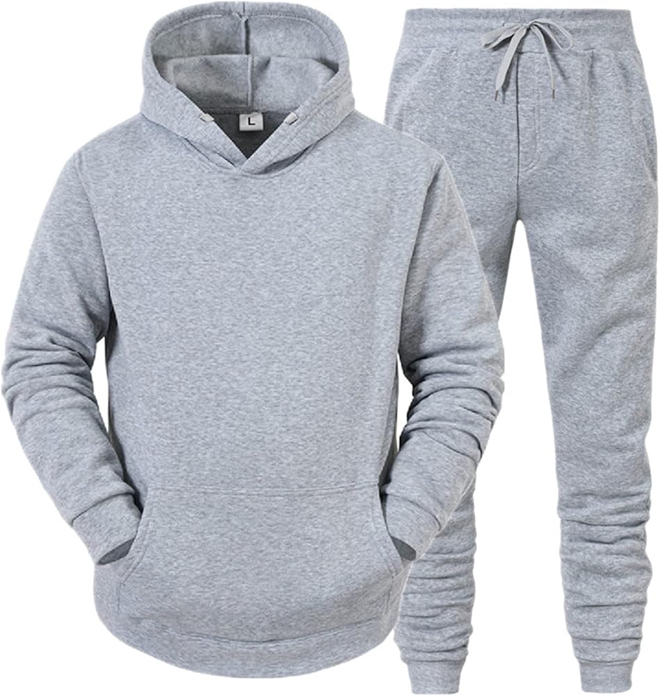 Mens Sweatsuits 2 Piece Set Cotton Tracksuit Hoodies and Sweapants Set with Pockets Fleece Jogging Suits Plus Size Sweat Suit