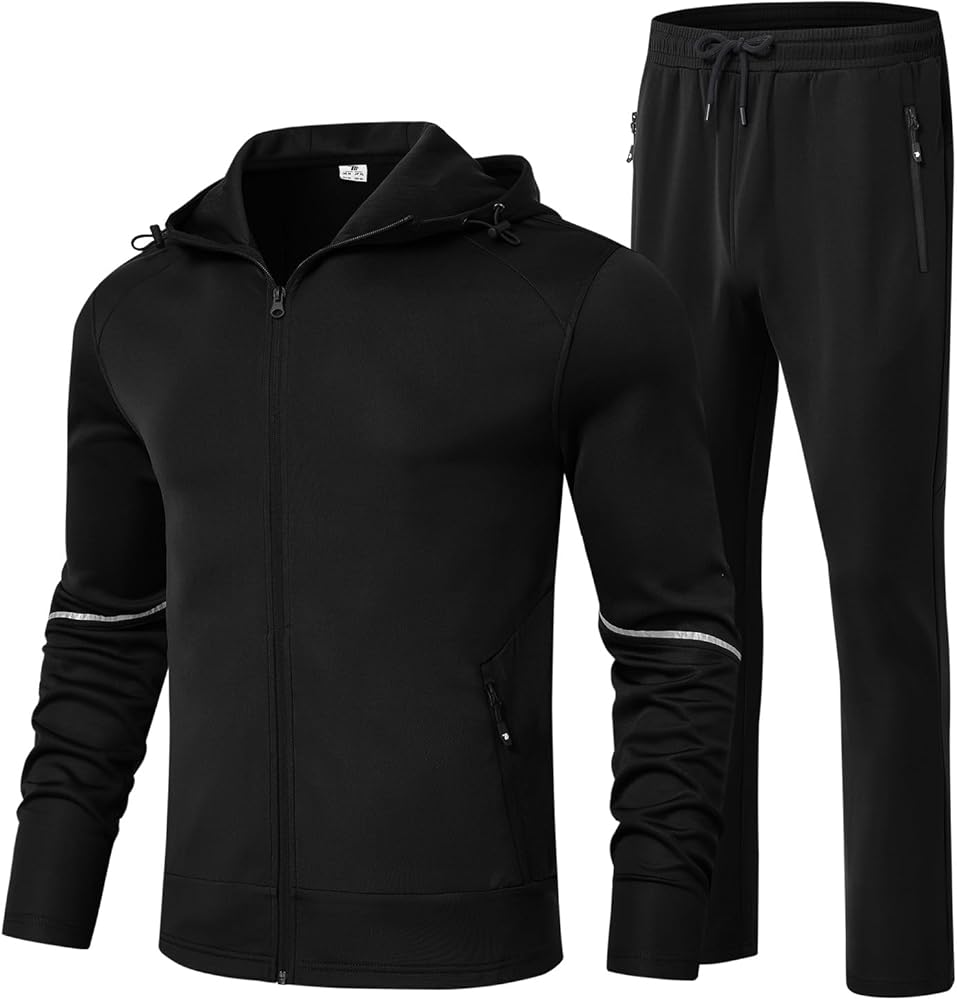 BGOWATU Men's Tracksuits Set Full Zip Jacket Hoodie Sweatsuit Running Sport Pants Outfits for Men with Zipper Pockets