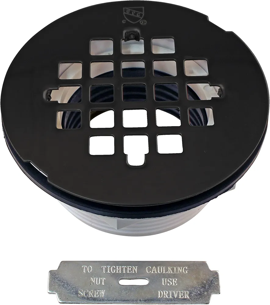 Westbrass D206P-62 4-1/2" OD Shower Drain Assembly and Grid Strainer Cover fits both Sch. 40 PVC & ABS Pipes, Matte Black