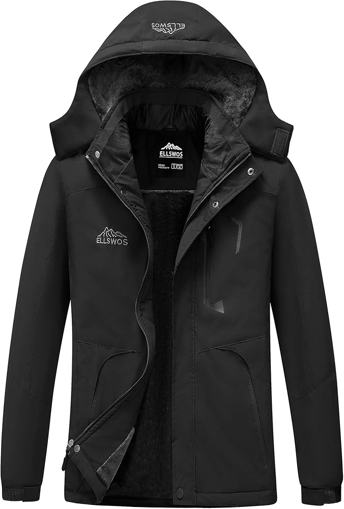 ELLSWOS Men's Waterproof Ski Jacket Winter Snow Coat Warm Hooded Raincoat Windproof Windbreakers