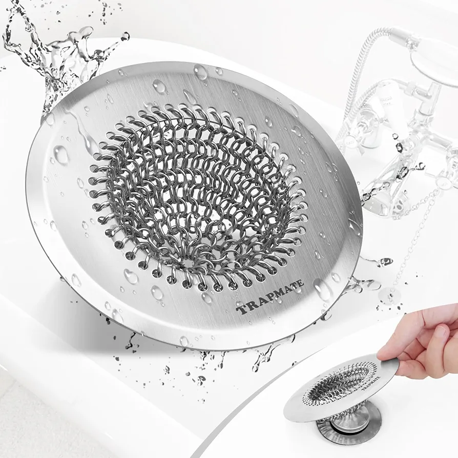 Shower Drain Hair Catcher, Easy Clean Bathtub Drain Hair Catcher, Anti-Slip Hair Catcher Shower Drain, Upgraded 304 Stainless Steel Tub Hair Catcher, Shower Drain Cover for Sink, Bathtub, Drain