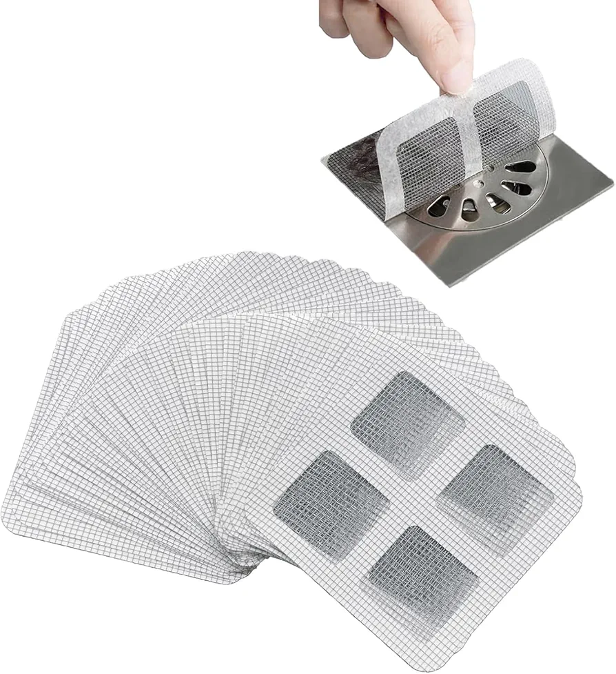 50PCS Floor Drain Sticker Mesh Stickers,Disposable Shower Drain Hair Catcher,Shower Drain Cover Bathroom Sink Drain Strainer,Adjustable Window Screen Mesh for Bathroom,Bathtub, Kitchen, Sink（4" X 4" ）