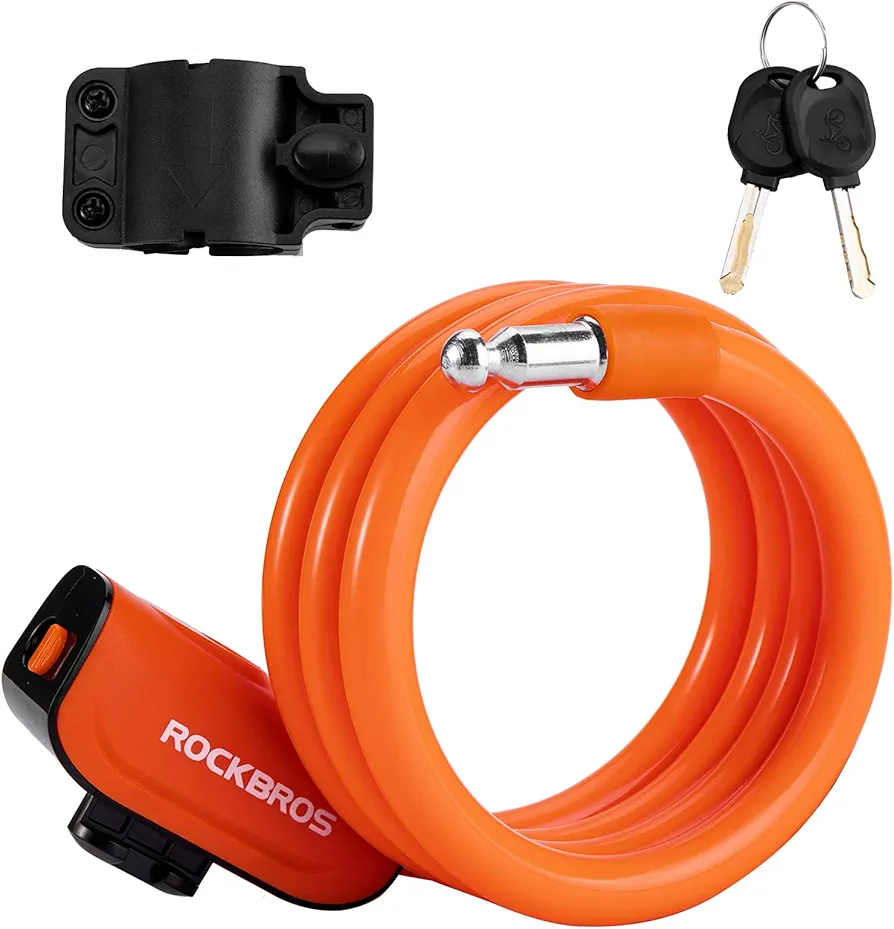 ROCKBROS Bike Lock Cable 4 Feet Bicycle Cable Lock with Mounting Bracket 2 Secure Keys 1/2 Inch Diameter