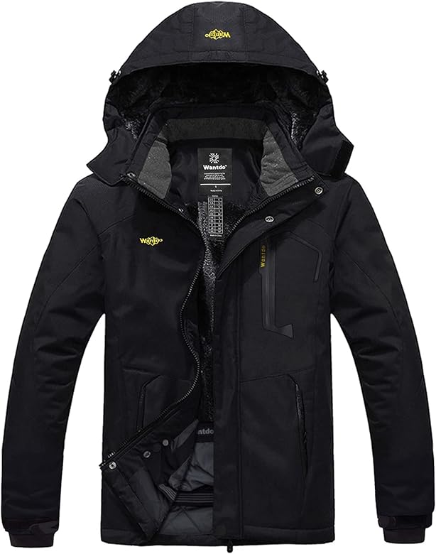 wantdo Men's Mountain Waterproof Ski Jacket Windproof Rain Jacket Winter Warm Hooded Coat