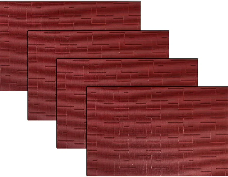 PIGCHCY Placemats,Washable Durable Vinyl Woven Table Mats,Elegant Heat Resistant Placemats for Dining Table Set of 4 (18 x 12 inches,Burgundy Red)