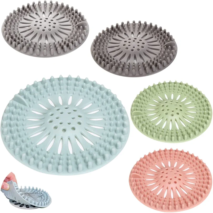 5 Pack Hair Catcher Durable Silicone Hair Stopper Shower Drain Covers, Easy to Install and Clean for Bathroom Bathtub Kitchen