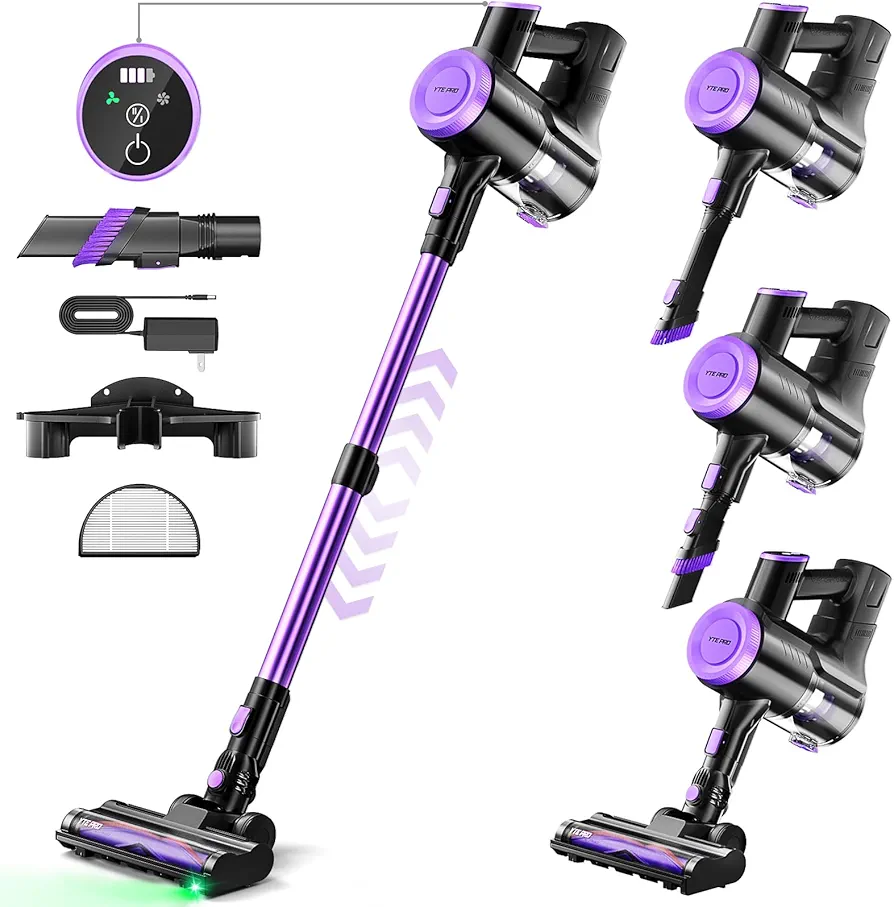 Cordless Vacuum Cleaner, Up to 50 Mins Runtime Rechargeable Stick Vacuum, 25000pa 180W Lightweight Vacuum with HEPA Filter, 6In1 Vacuum Cleaners for Home Hardwood Floor, Car and Pet Hair