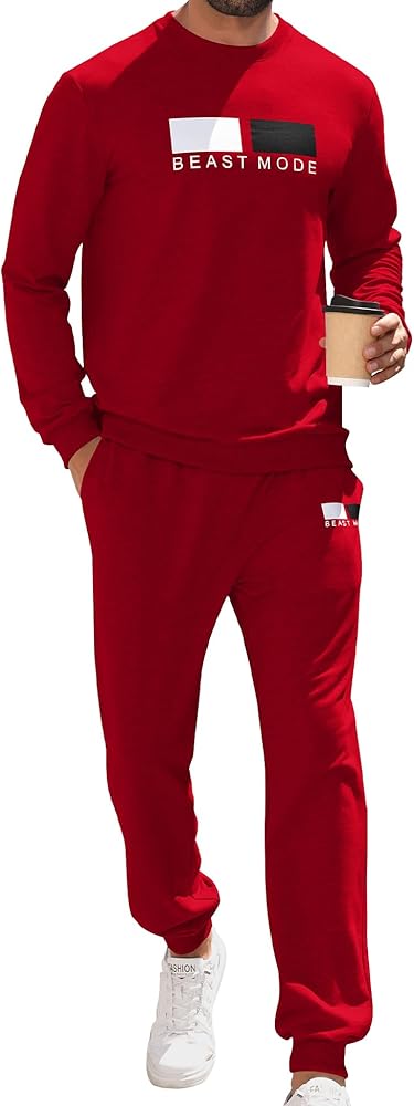 Babioboa Men's 2 Piece Outfits Long Sleeve Pullover Sweatshirt Tracksuit Jogger Sweatpants Sweatsuit Set