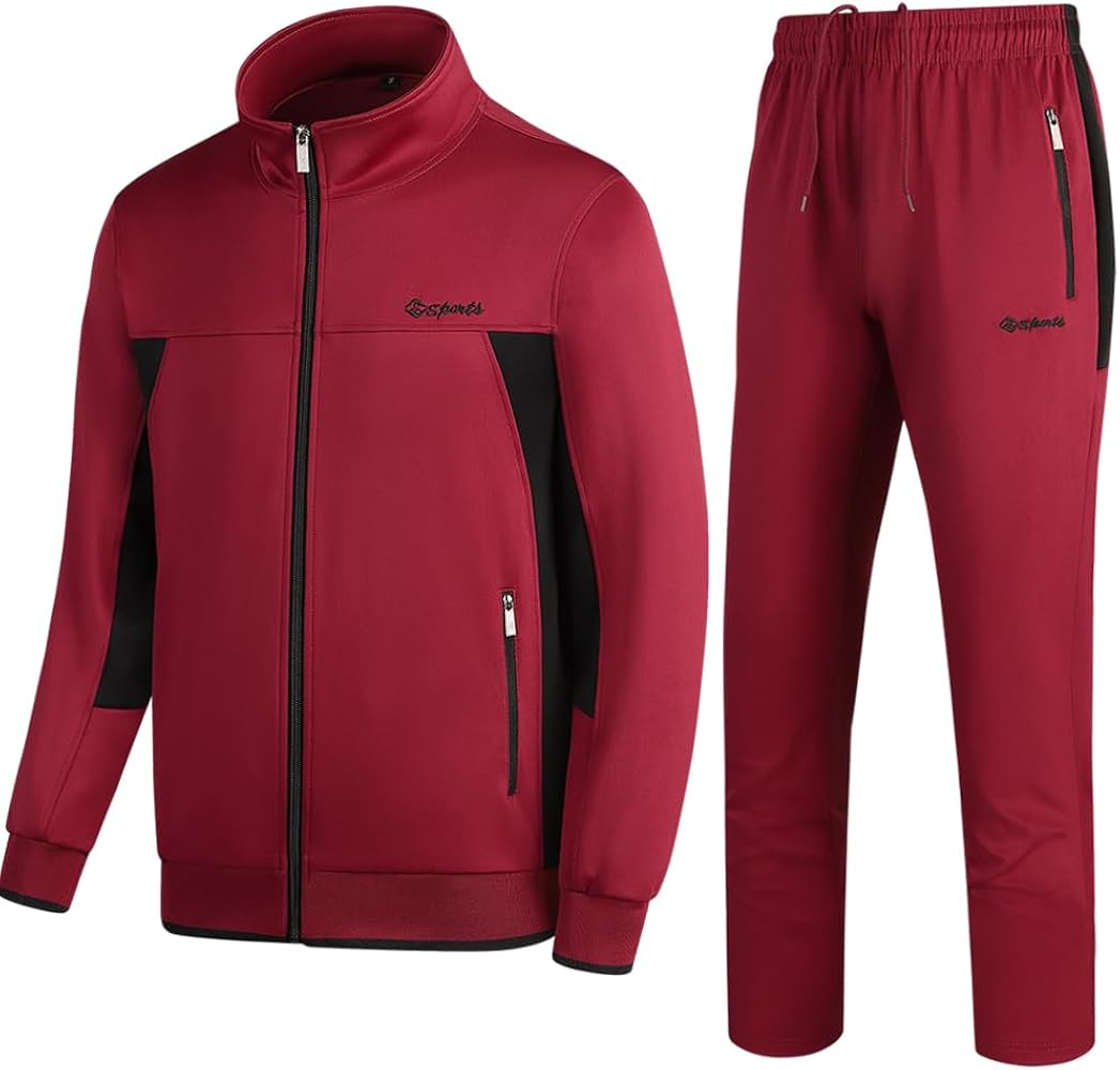 Men's Casual Athletic Tracksuit Long Sleeve Sweatsuit Set Full Zip Running Jacket and Pants 2 Piece Outfits