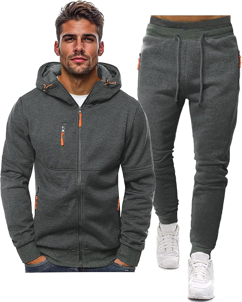 Hakjay Sweatsuits for Men 2 Piece Hoodie Men's Jogging Tracksuit Set Casual Athletic Long Sleeve Outfit Pullover Suit Set