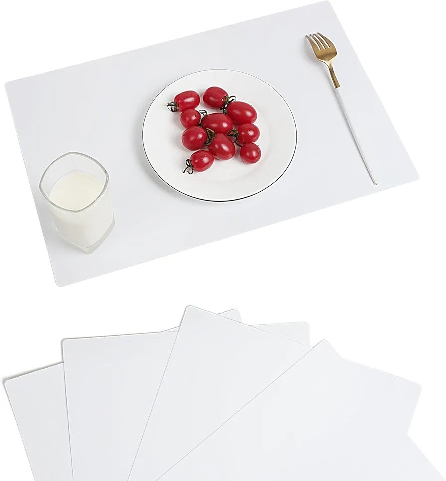 Plastic White Placemats Set of 4 Easy Clean Washable Table Mats for Indoor Outdoor Heat Resistant Placemat Rectangular Wipeable Place mats (4, White)