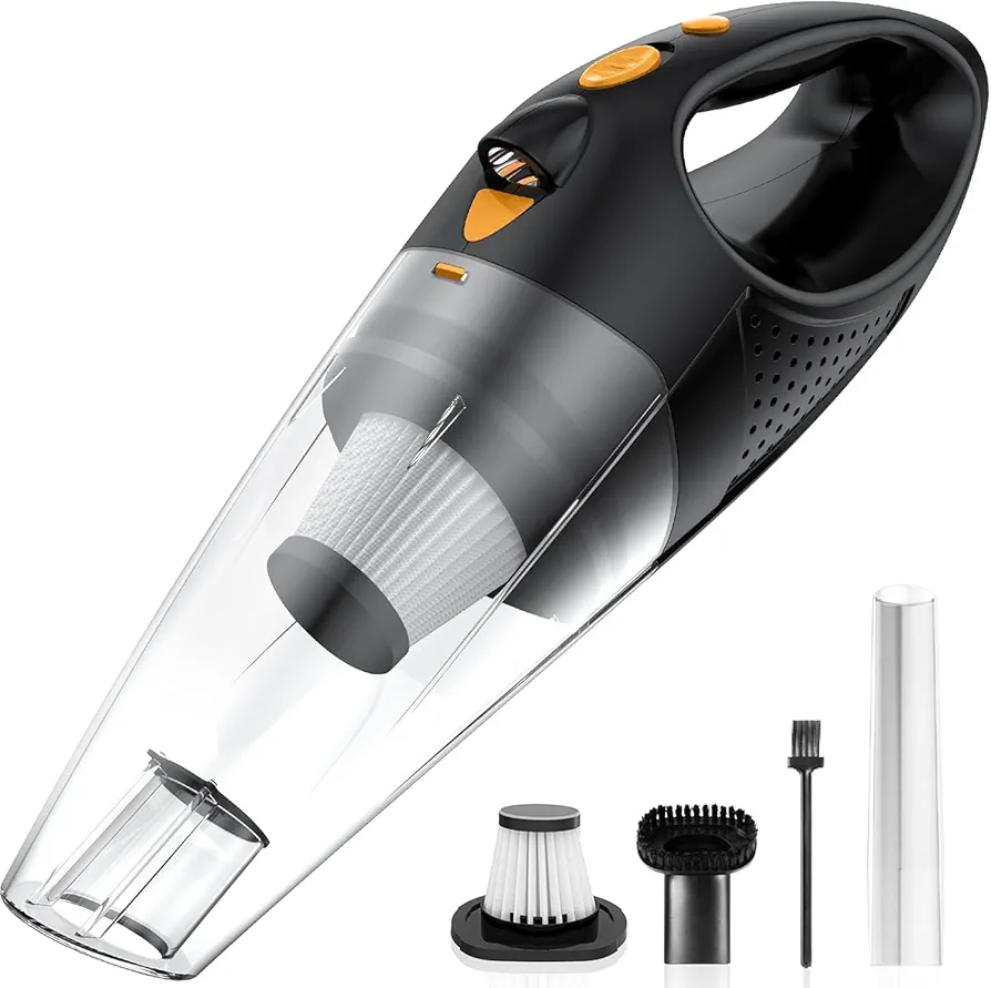 Handheld Vacuum Cordless with 2 Filters, Car Vacuum Cleaner High Power with Fast Charge Tech, Portable Rechargeable Mini Vacuum with Large-Capacity Battery, Orange