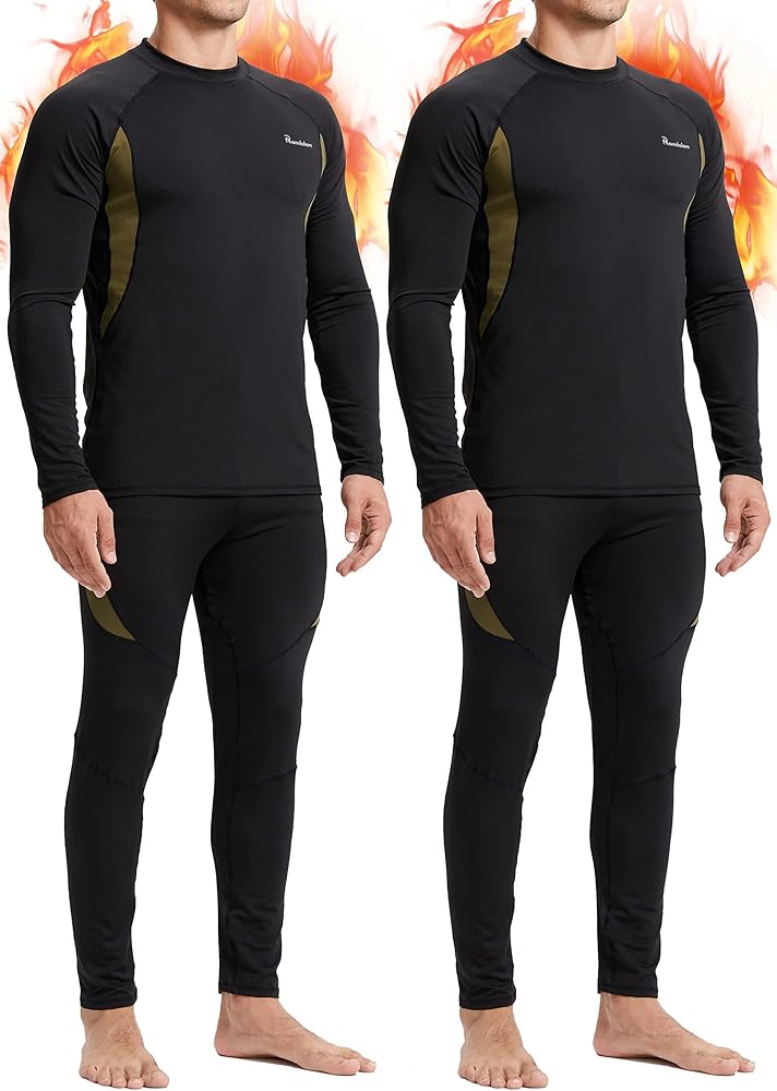 romision 2 Pack Thermal Underwear for Men Long Johns Fleece Lined Hunting Gear Bottom Top Set Base Layer Cold Weather XS-4XL