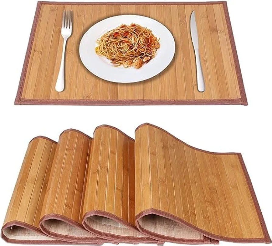 Bamboo Placemats for Dining Table, Placemats Set of 4,Stain-Resistant,Heat-Resistant Place Mats,Durable and Sturdy Dining Place Mats for Kitchen Table (Original)