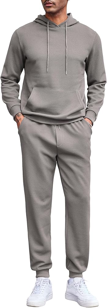 COOFANDY Men's Tracksuits 2 Pieces Waffle Hoodies Sweatsuit Sets Sports Jogging Suit Set