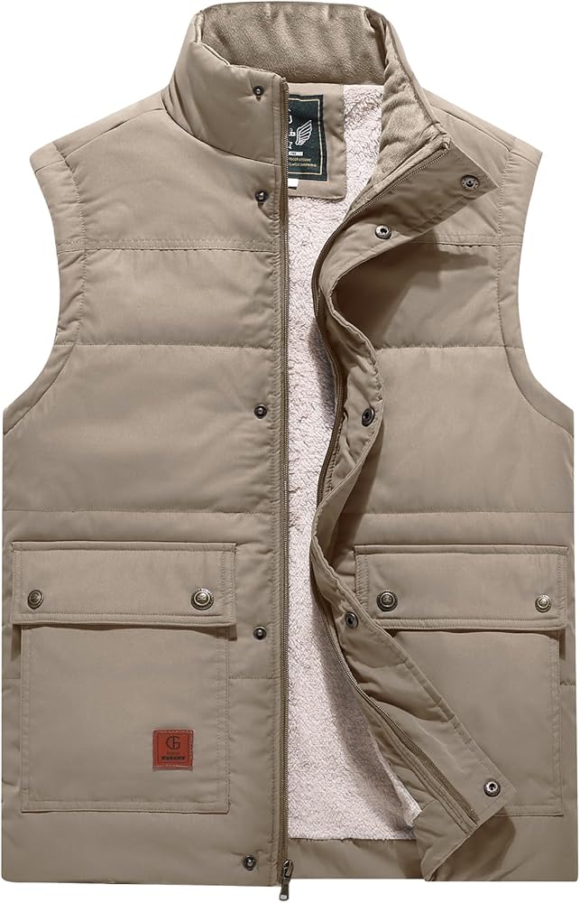 Flygo Men's Winter Warm Outdoor Padded Puffer Vest Thick Fleece Lined Sleeveless Jacket