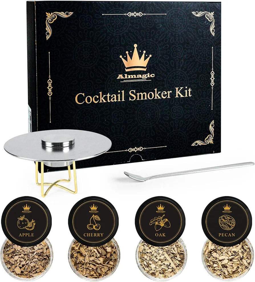 Premium 304 Stainless Steel Cocktail Smoker Kit – Durable Whiskey Smoker Kit for Beginners & Whiskey Enthusiasts – with 4 Wood Chip Flavors for Bourbon Whiskey Cocktails – Gifts for Men, Dad, Husband