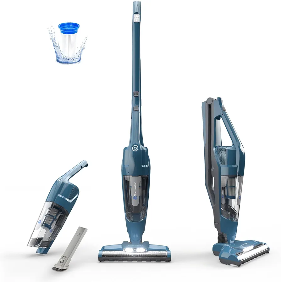 Vacmaster Portable 10.8V 2-in-1 Cordless Stick Lightweight Vacuum Cleaner with 2-Speed Power Control and LED Headlight for Hardwood Floor, Carpet & Pet Hair, Blue