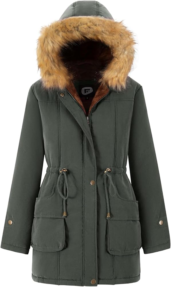 FARVALUE Women's Winter Coat Hooded Warm Fleece Parka Jacket with Fur Trim Coat