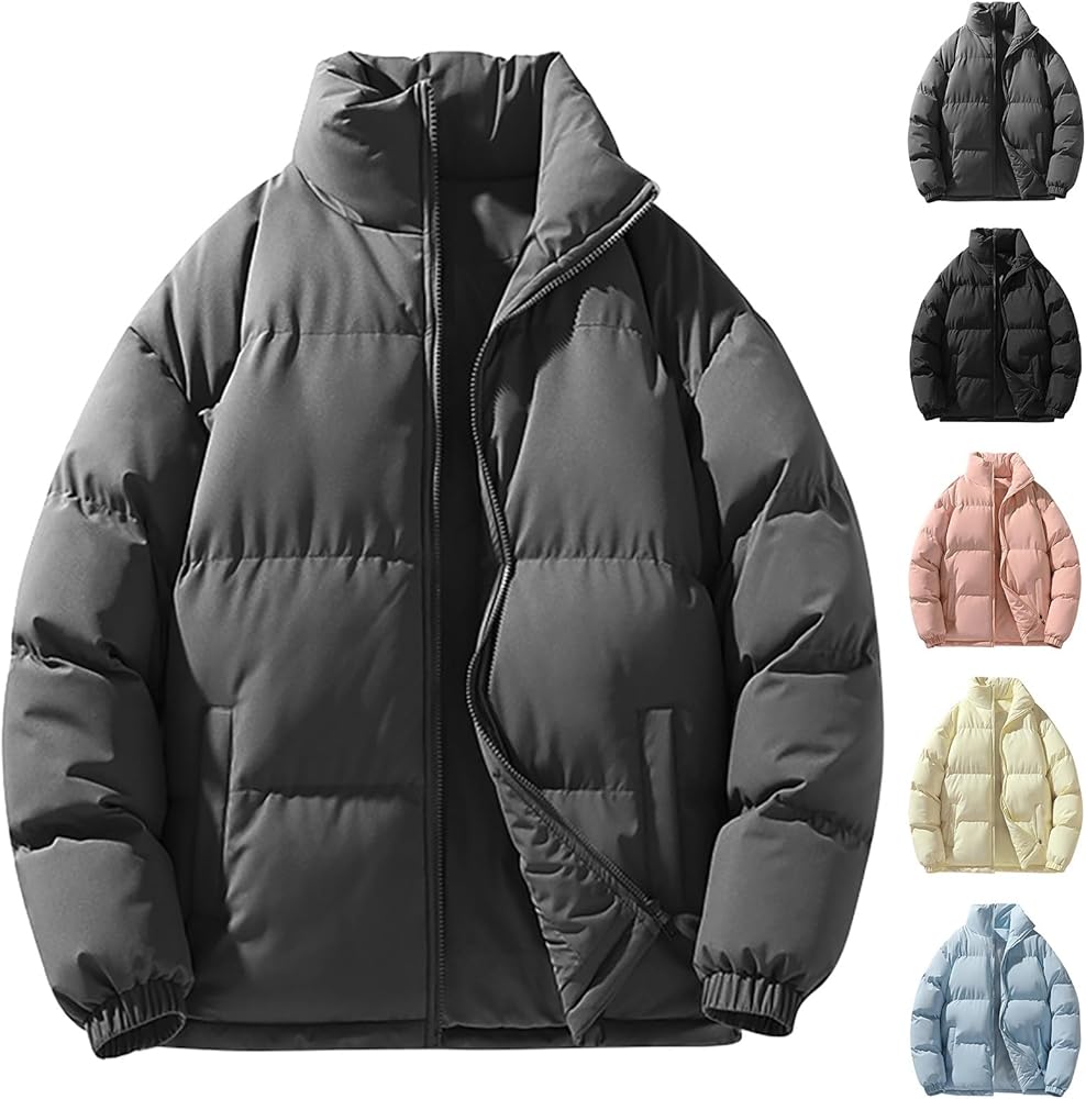 Women’s Winter Cropped Puffer Jacket Coat Casual Quilted Baggy Long Sleeve Zip Down Jackets Outerwear with Pockets