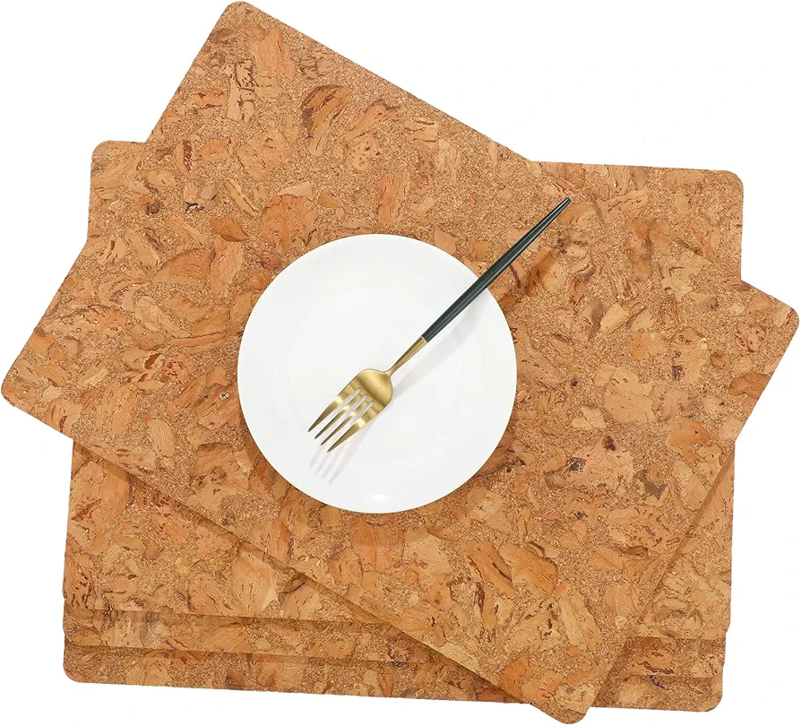 6 Pieces Cork Placemats 17 x 12 Inch Heat Resistant Placemats Non Slip Wood Place Mats Wood Grain Placemats Rustic Placemats for Dining Table