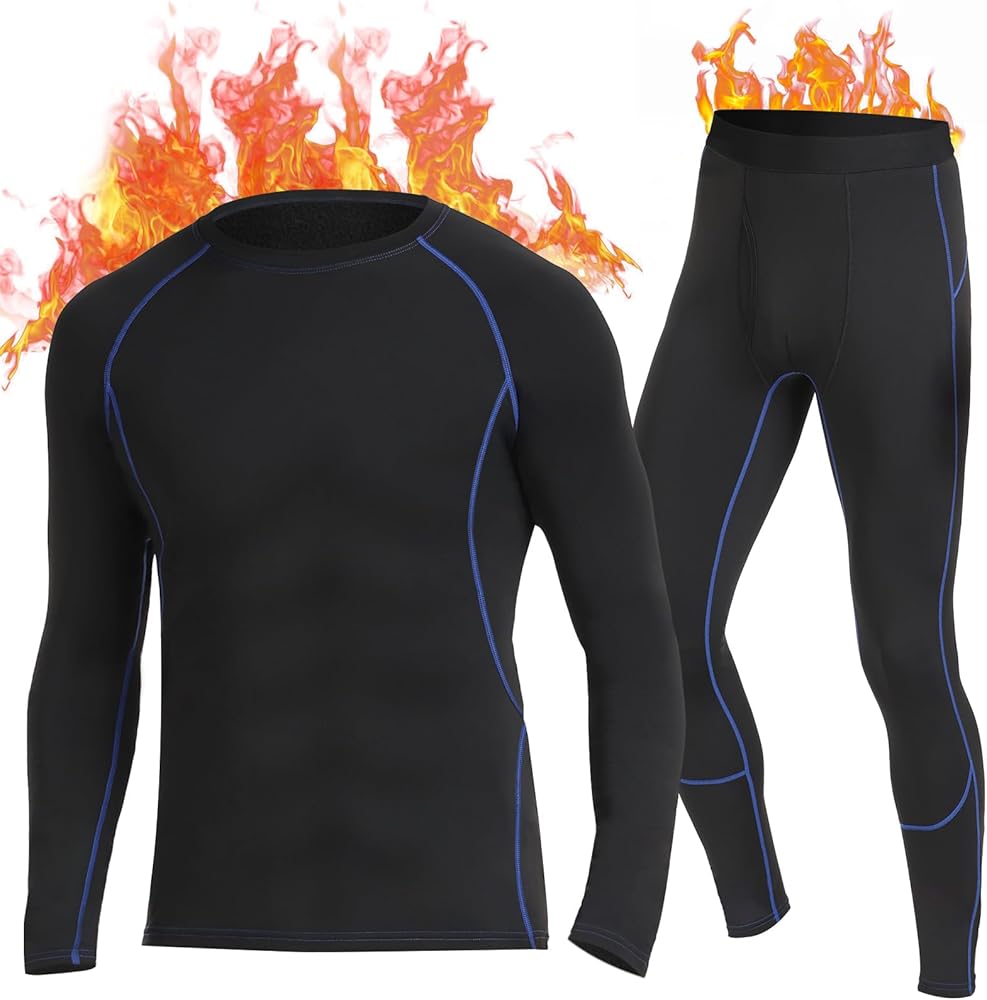 SIMIYA Thermal Underwear Set for Men Long Johns with Fleece Lined Base Layer for Workout Skiing Running Hiking Navy Blue