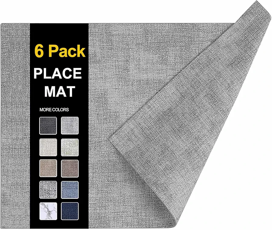 homing Faux Leather Heat Resistant Placemats Set of 6 – Waterproof Wipeable Dining PU Place Mats for Indoor & Outdoor, Easy to Clean - Light Grey