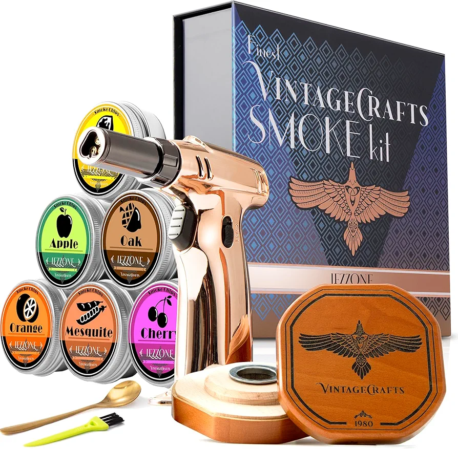 Cocktail Smoker Kit with Torch, Bourbon, Whiskey Smoker Infuser Kit, Old Fashioned Drink Smoker Kit, Birthday Bourbon Whiskey Gifts for Men, Dad, Husband (Without Butane)