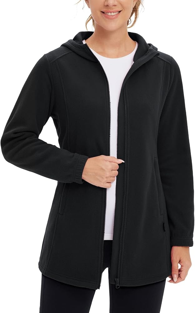 BALEAF Women's Long Fleece Jacket Full Zip Polar Fleece Hoodie Soft Lightweight Winter Coat