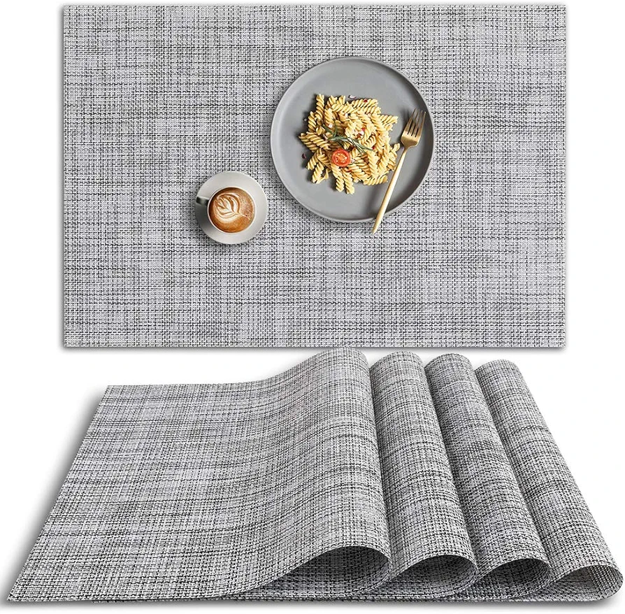 homEdge PVC Placemat, 4 PCS of Non-Slip Heat Resistant Place Mats, Washable Vinyl Placemats, Set of 4 – Gray