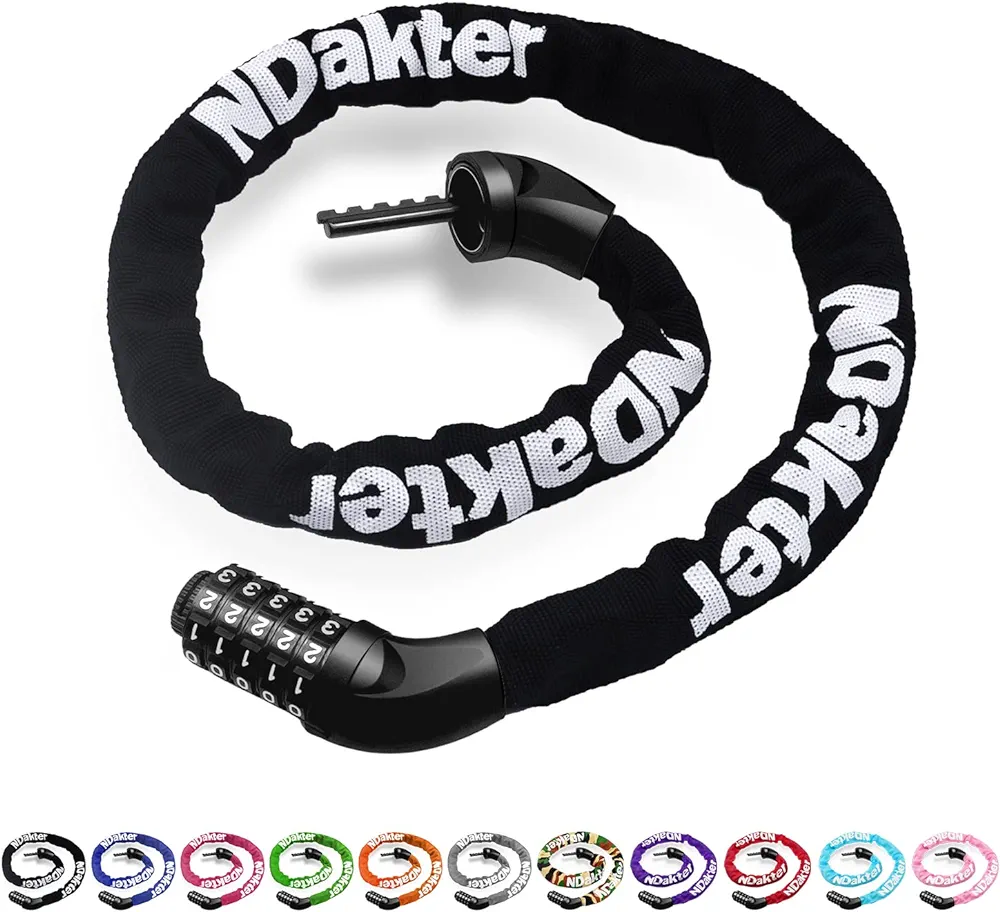 NDakter Bike Chain Lock, 5 Digit Combination Heavy Duty Anti Theft Bicycle Chain Lock, 3.2/4.27/5Ft Long Security Resettable Bike Locks for Bike, Bicycle, Scooter, Motorcycle, Door, Gate, Fence