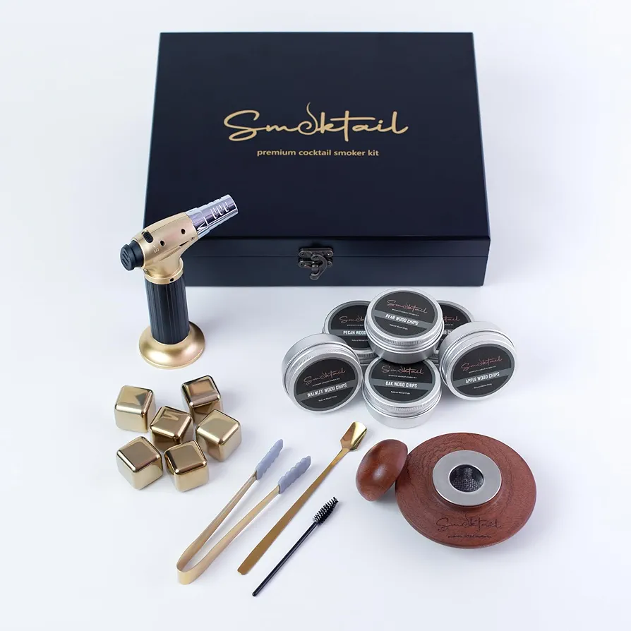 Cocktail Smoker Kit by Smoktail - Gold Luxury Edition for Infusing Bourbon - Perfect Blend of Smoke and Gift for Cocktail Lovers - Elevate Your Home Bartending Experience (Without Butane)