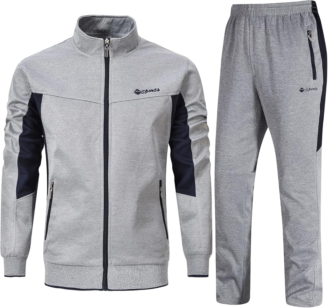 BGOWATU Men's Tracksuits 2 Piece Running Jackets Athletic Pants Sports Suit with Zipper Pockets