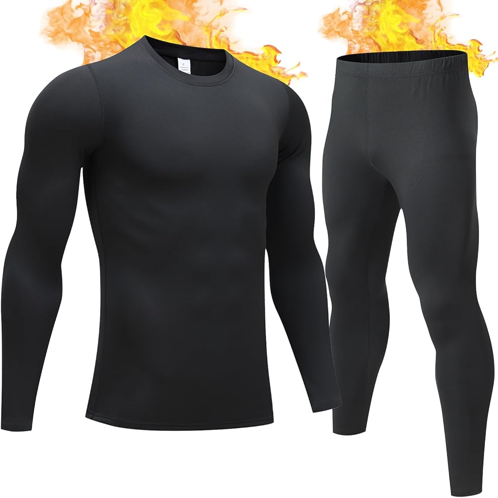 Mens Thermal Underwear Set with Lightweight Ultra Soft Fleece Lined,Long John Set, Skiing Base Layer