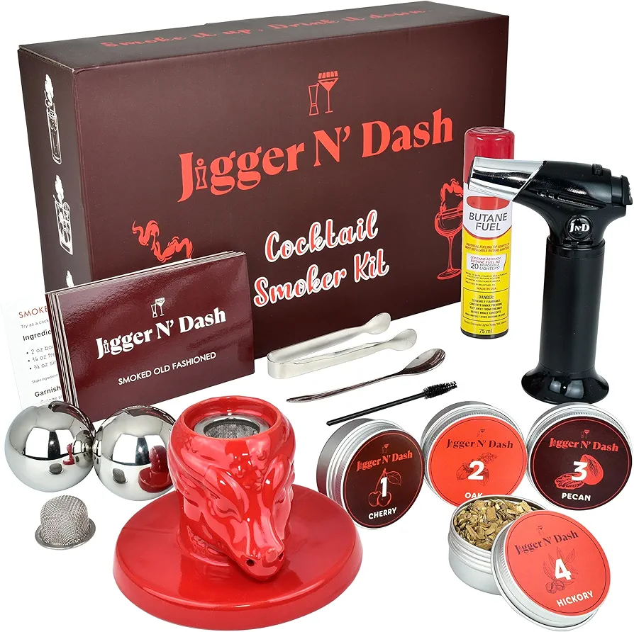 Jigger N' Dash Cocktail Smoker Kit WITH TORCH AND BUTANE, Dragon Top Whiskey Smoker Kit, Bourbon Gifts for Men Old Fashioned Smoker Kit Whiskey Smoker Infuser Kit Bourbon Smoker Kit Whiskey Smoker Set