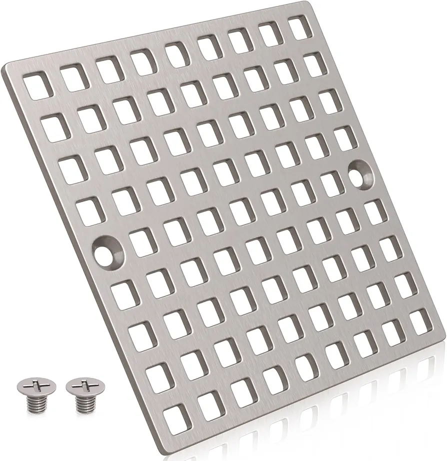 4" Brushed Nickel Shower Drain Cover - Square Floor Drain Cover Replacement - Hair Catcher/Drain Strainer for Bathrooms, Showers, and Sinks - SUS304 Stainless Steel & CUPC Certified