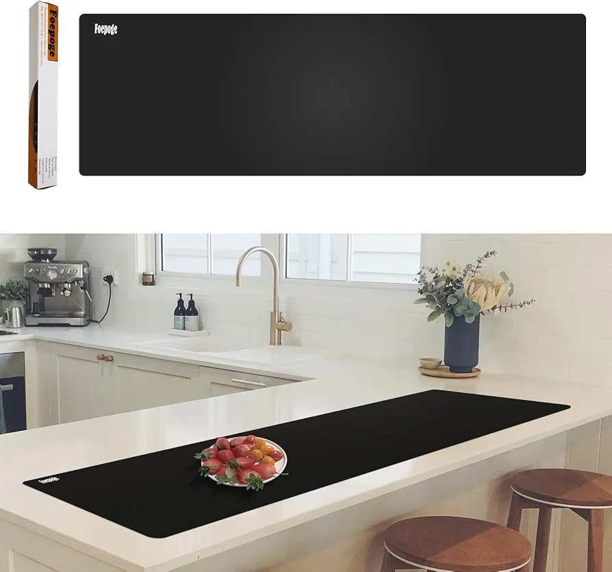 49.2" x 15.7" Large Silicone Mat for Kitchen Counter Protector, Cuttable Silicon Countertop Protector Mat Heat Resistant Mats for Countertop, Cut to Fit Placemat Ship Roll by Foepoge, Black