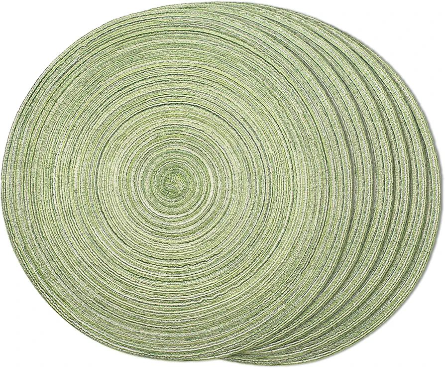 FunWheat Round Braided Placemats Set of 6 Place mats for Dining Tables Woven Heat Resistant Table Mats 15 inch (Light Green)