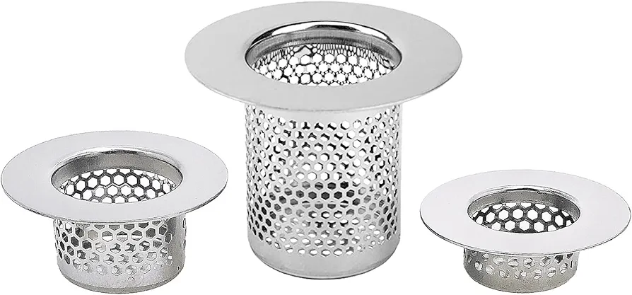 Bathroom Drain Strainers (Set of 3 Sizes), Hair Catcher for Bathroom Sink Bathtub Shower Floor Drain, Stainless Steel Drain Trap Fit Drain Hole from 1.2” to 2.17”